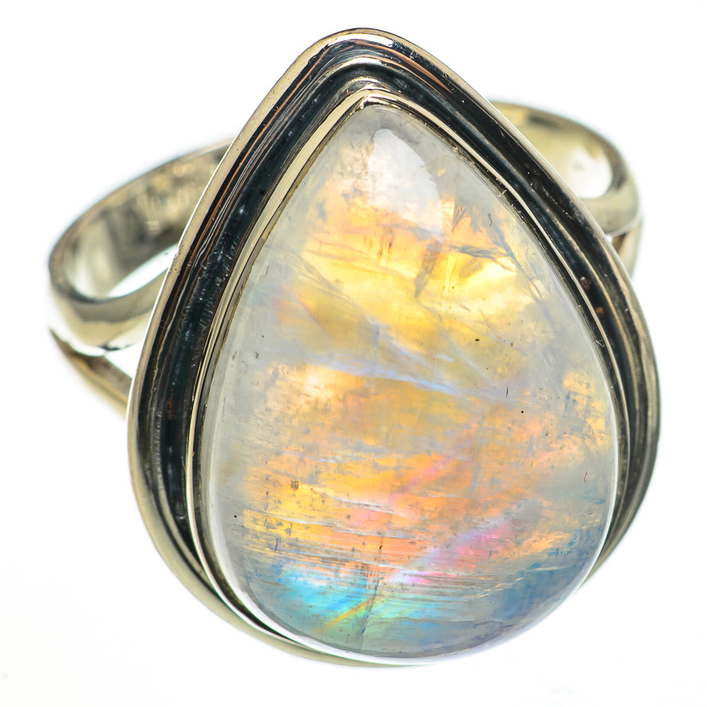 Rainbow Moonstone Rings handcrafted by Anasilvercos - RING70918