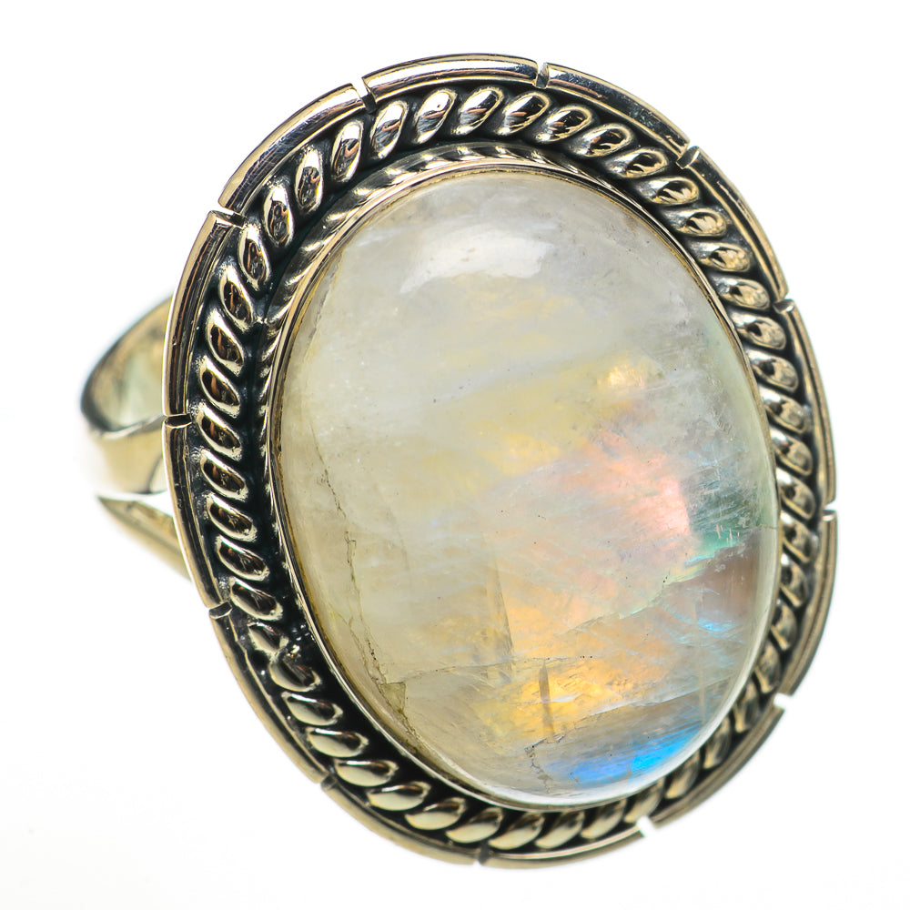 Rainbow Moonstone Rings handcrafted by Anasilvercos - RING71033