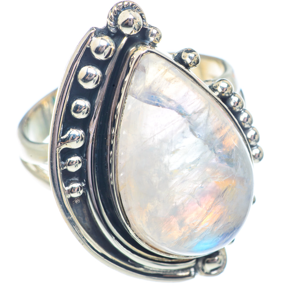 Rainbow Moonstone Rings handcrafted by Anasilvercos - RING71292