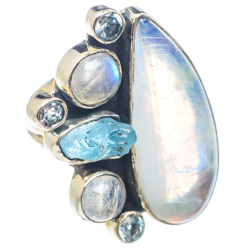 Rainbow Moonstone Rings handcrafted by Anasilvercos - RING71799