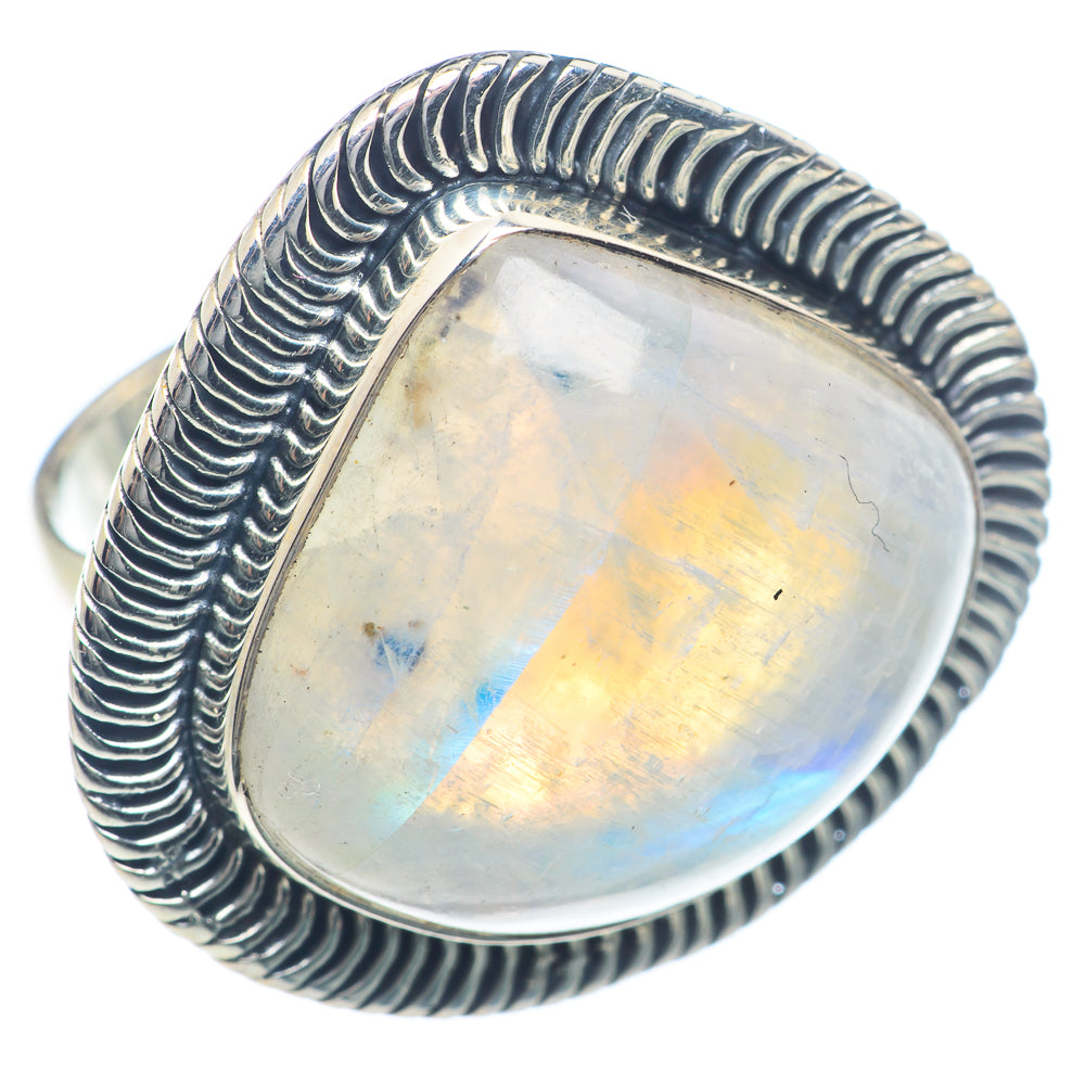 Rainbow Moonstone Rings handcrafted by Anasilvercos - RING72070