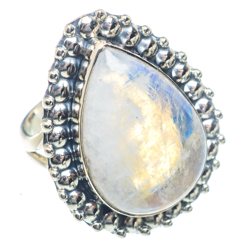 Rainbow Moonstone Rings handcrafted by Anasilvercos - RING72119