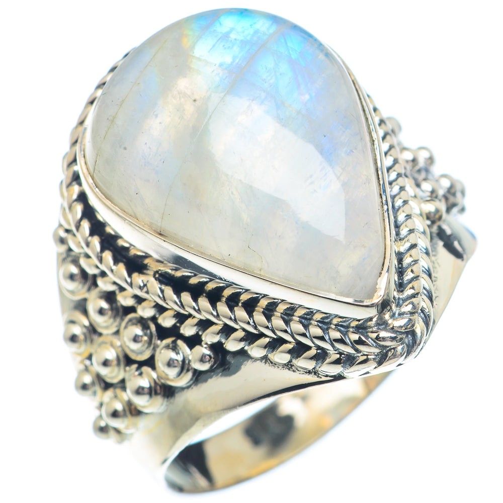 Rainbow Moonstone Rings handcrafted by Anasilvercos - RING72374