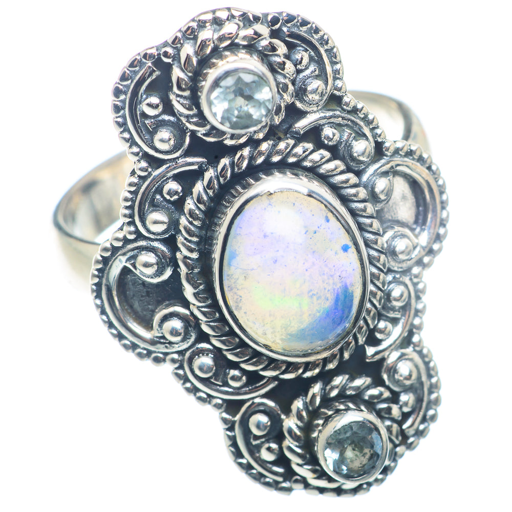 Rainbow Moonstone Rings handcrafted by Anasilvercos - RING72632