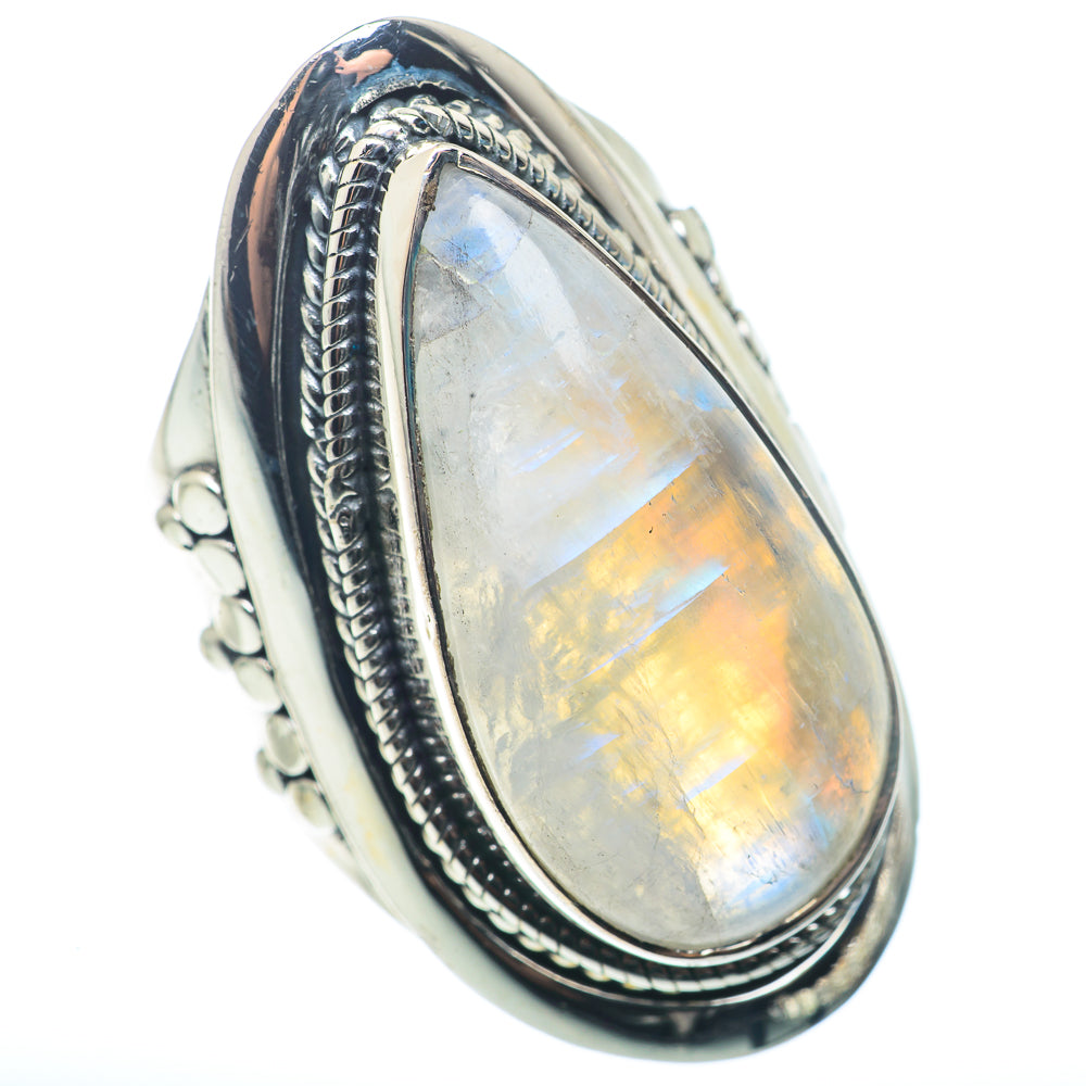 Rainbow Moonstone Rings handcrafted by Anasilvercos - RING72745