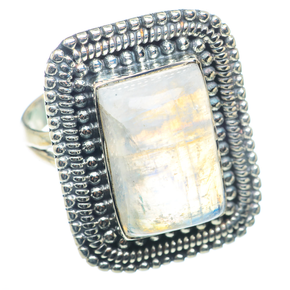 Rainbow Moonstone Rings handcrafted by Anasilvercos - RING72781