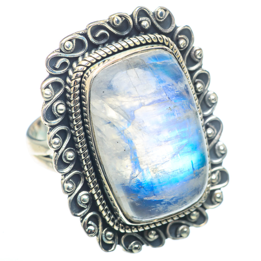 Rainbow Moonstone Rings handcrafted by Anasilvercos - RING72799