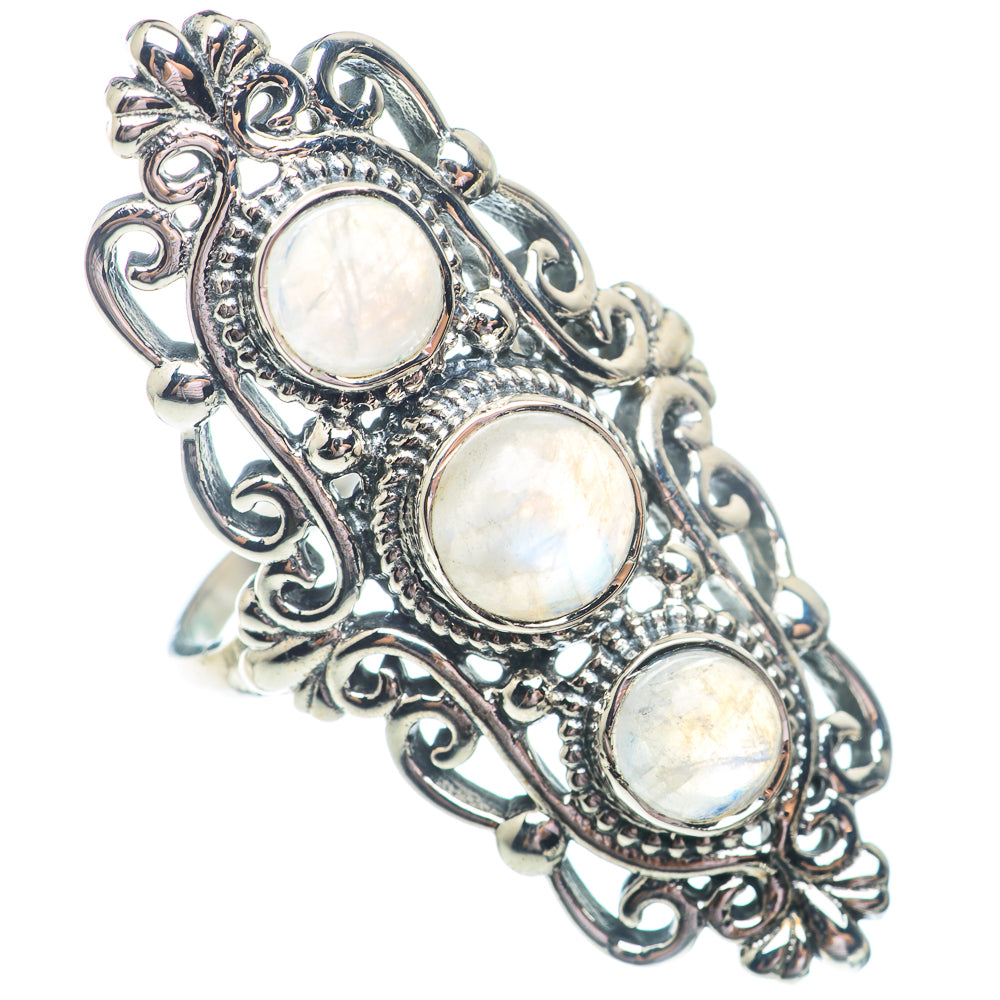 Rainbow Moonstone Rings handcrafted by Anasilvercos - RING73082