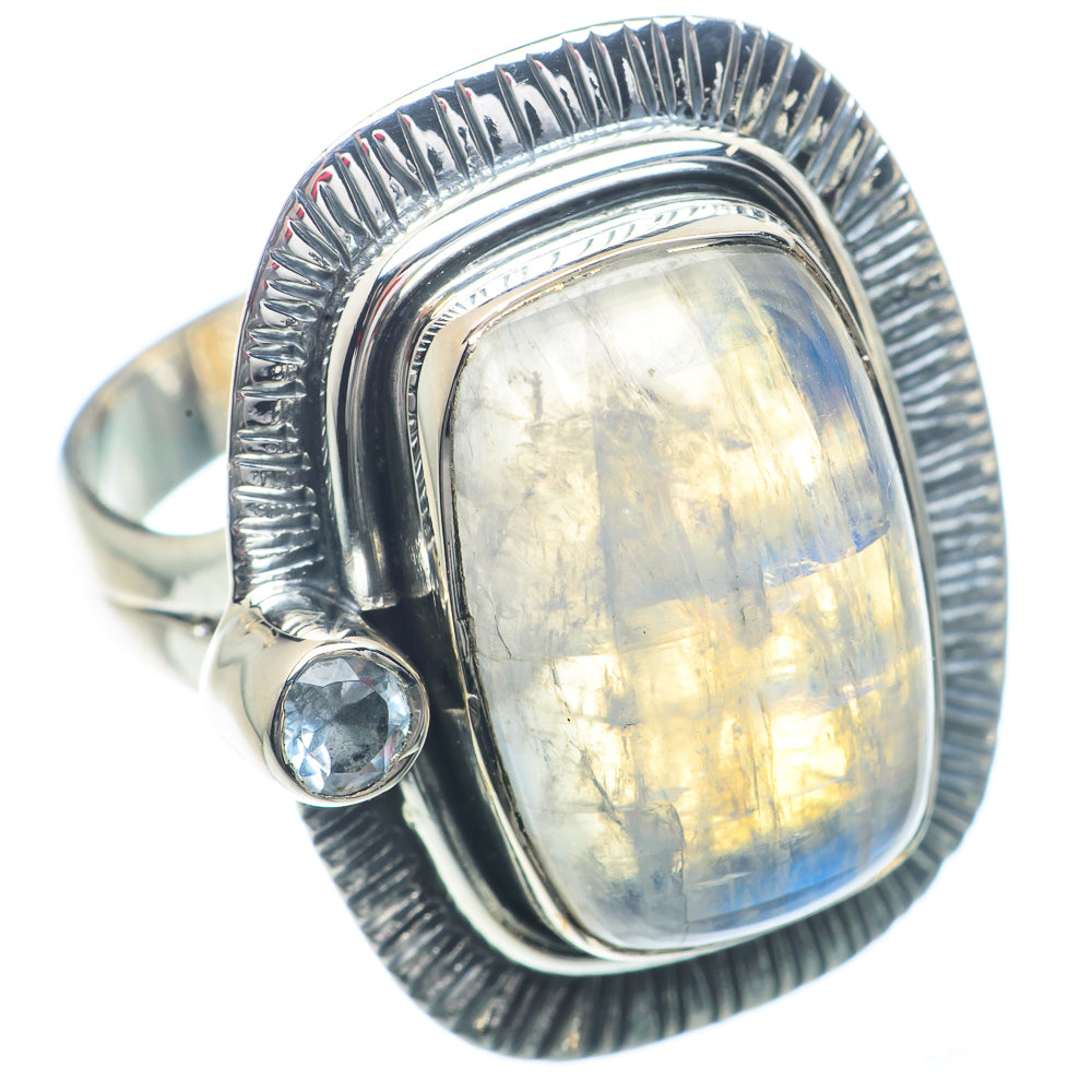 Rainbow Moonstone Rings handcrafted by Anasilvercos - RING73172