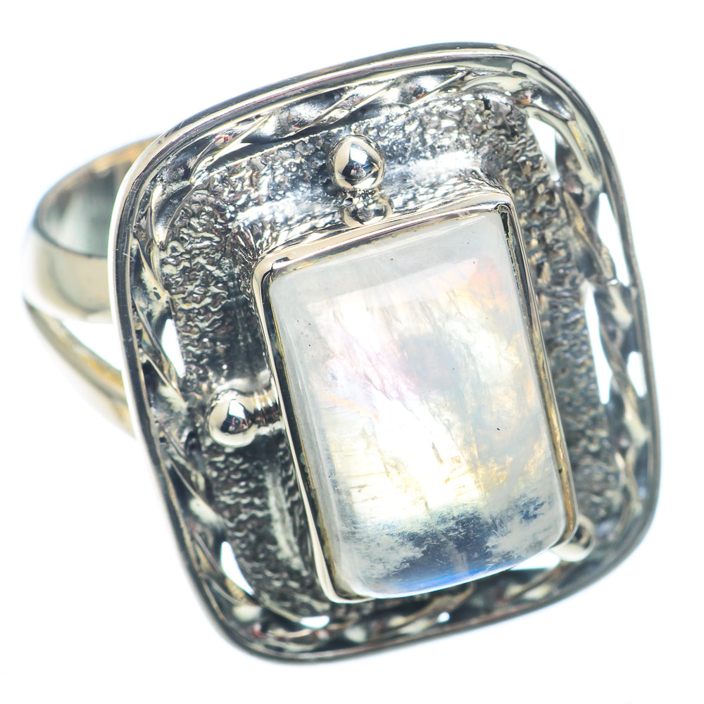 Rainbow Moonstone Rings handcrafted by Anasilvercos - RING73176