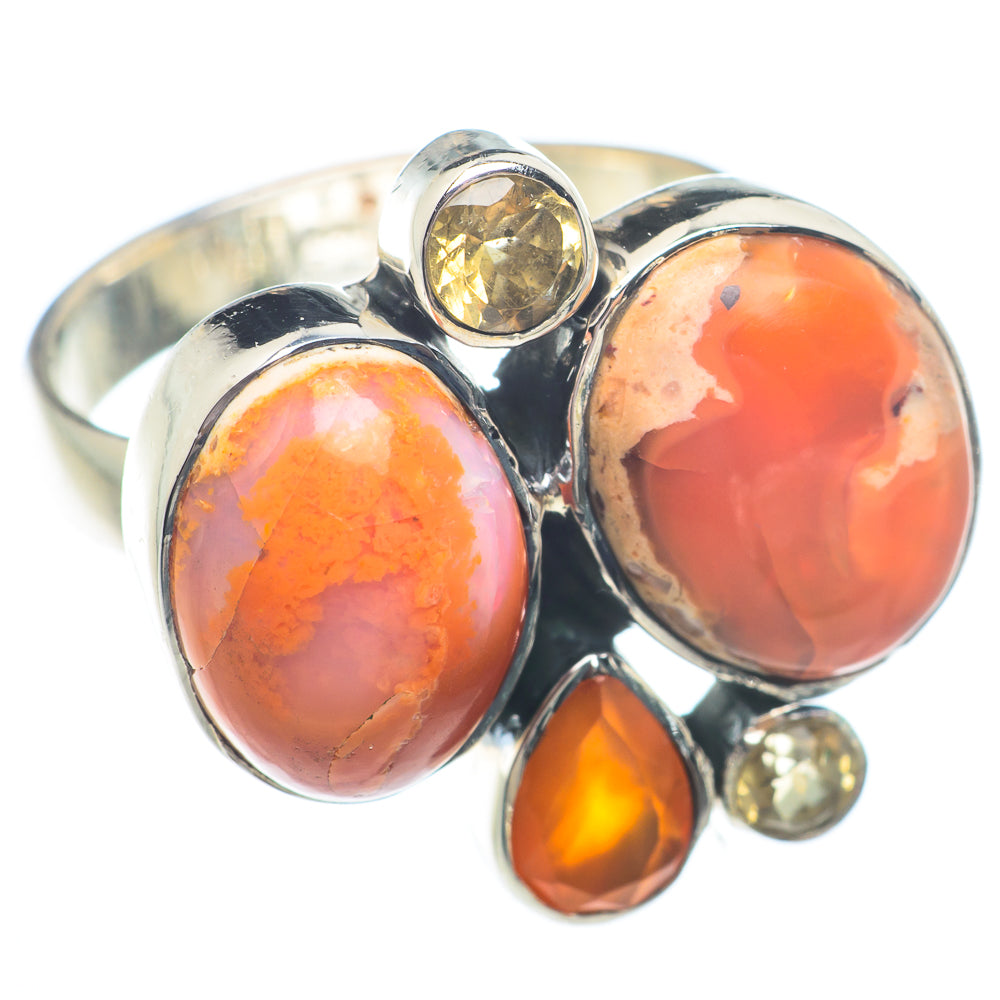 Mexican Fire Opal, Carnelian, Citrine Rings handcrafted by Anasilvercos - RING73565