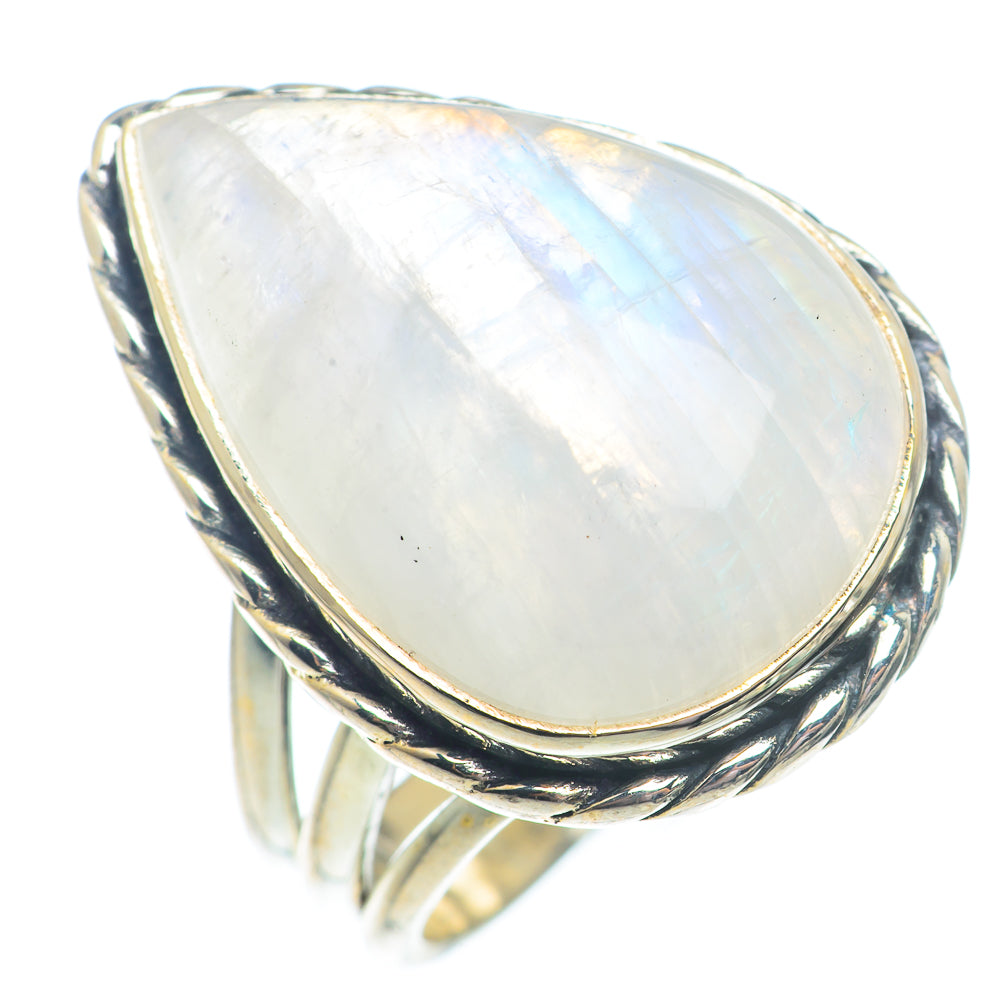 Rainbow Moonstone Rings handcrafted by Anasilvercos - RING73649