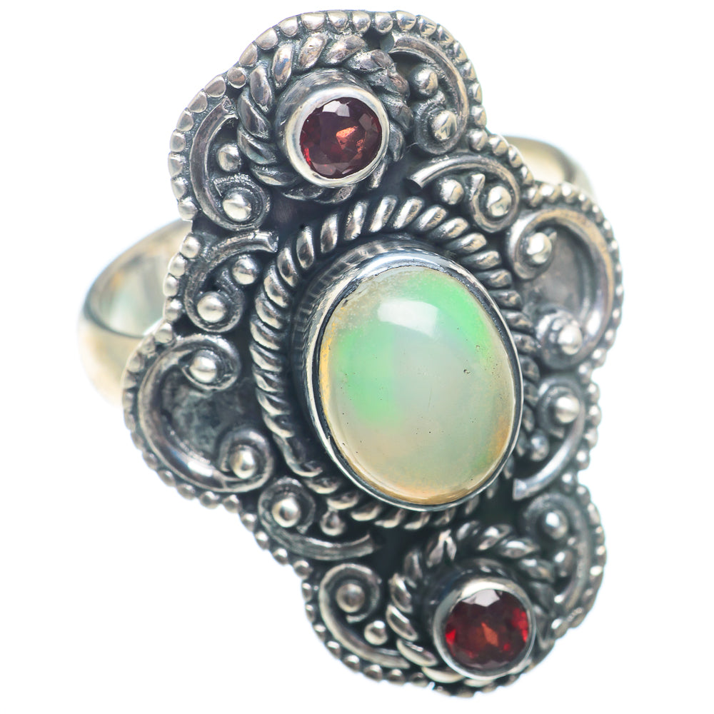 Ethiopian Opal, Garnet Rings handcrafted by Anasilvercos - RING73657