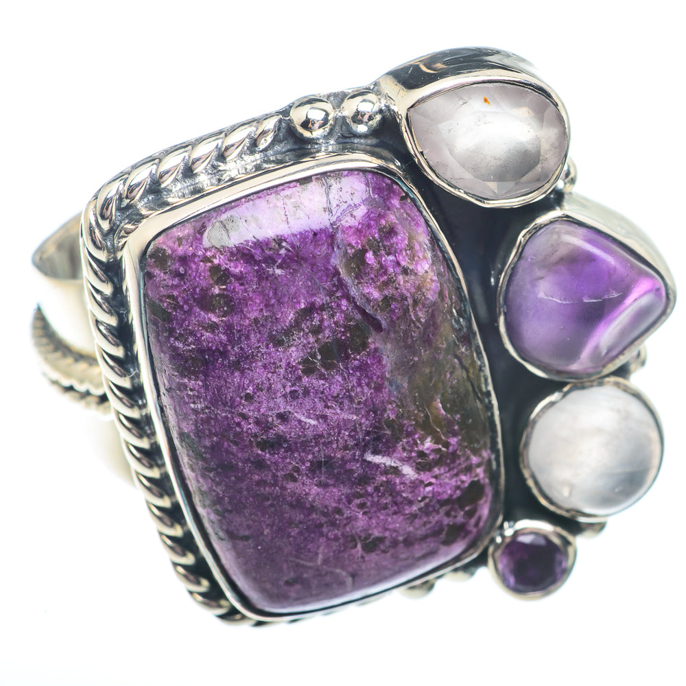 Stichtite, Amethyst, Rainbow Moonstone Rings handcrafted by Anasilvercos - RING73732