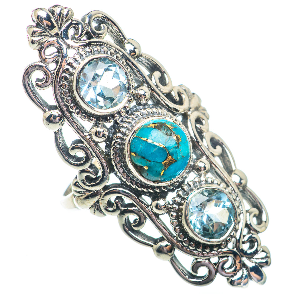 Blue Copper Composite Turquoise, Blue Topaz Rings handcrafted by Anasilvercos - RING73757