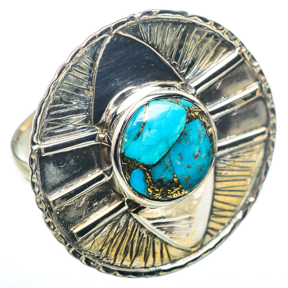 Blue Copper Composite Turquoise Rings handcrafted by Anasilvercos - RING74064
