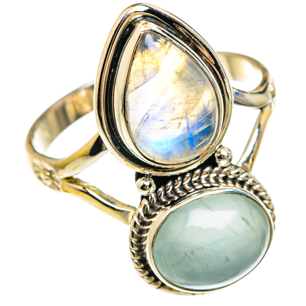 Rainbow Moonstone Rings handcrafted by Anasilvercos - RING75049