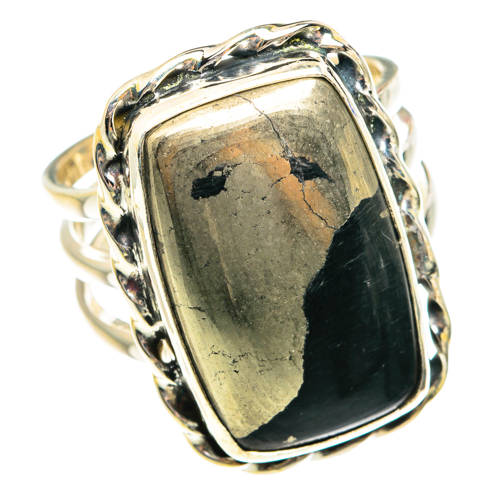 Pyrite In Black Onyx Rings handcrafted by Anasilvercos - RING76017