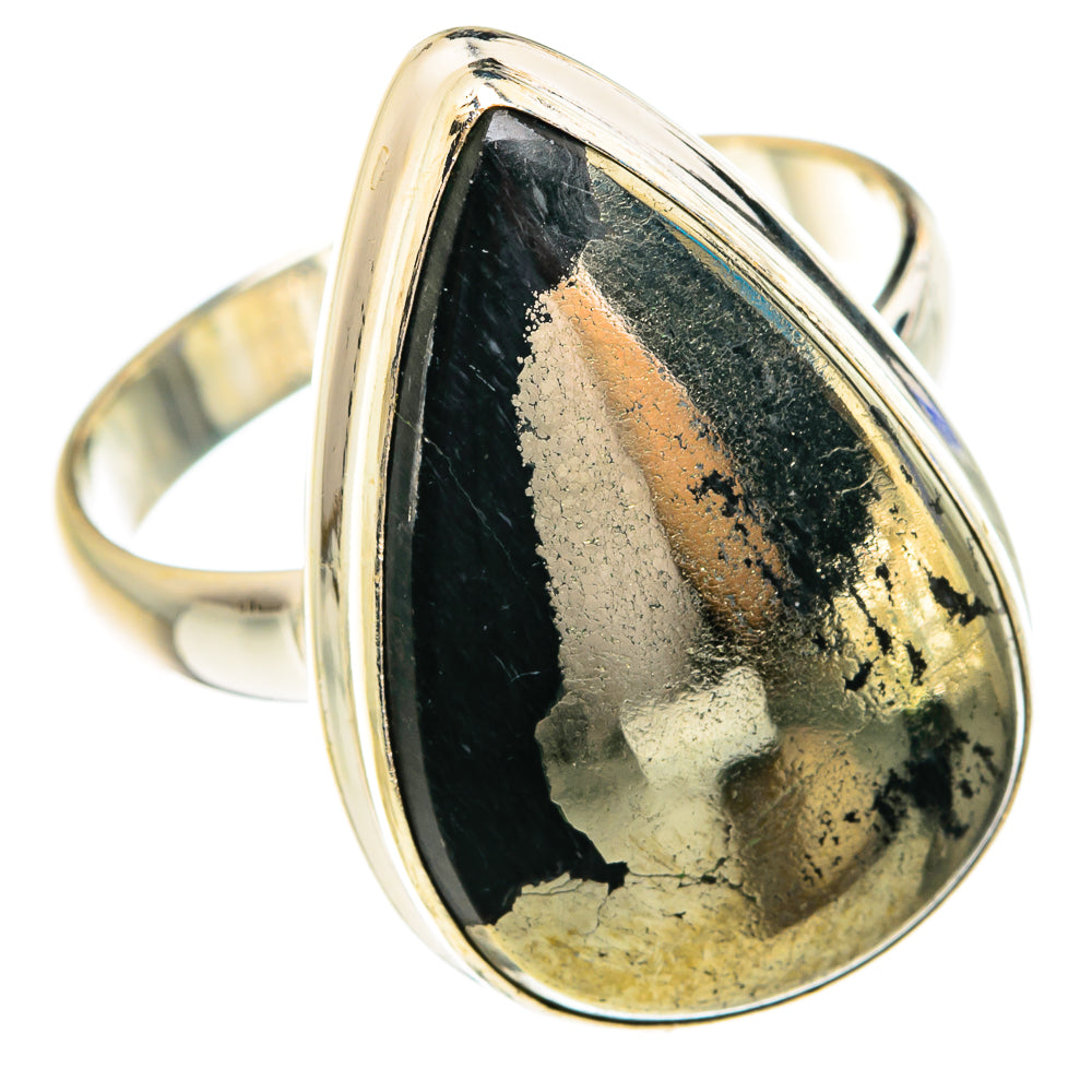 Pyrite In Black Onyx Rings handcrafted by Anasilvercos - RING76773