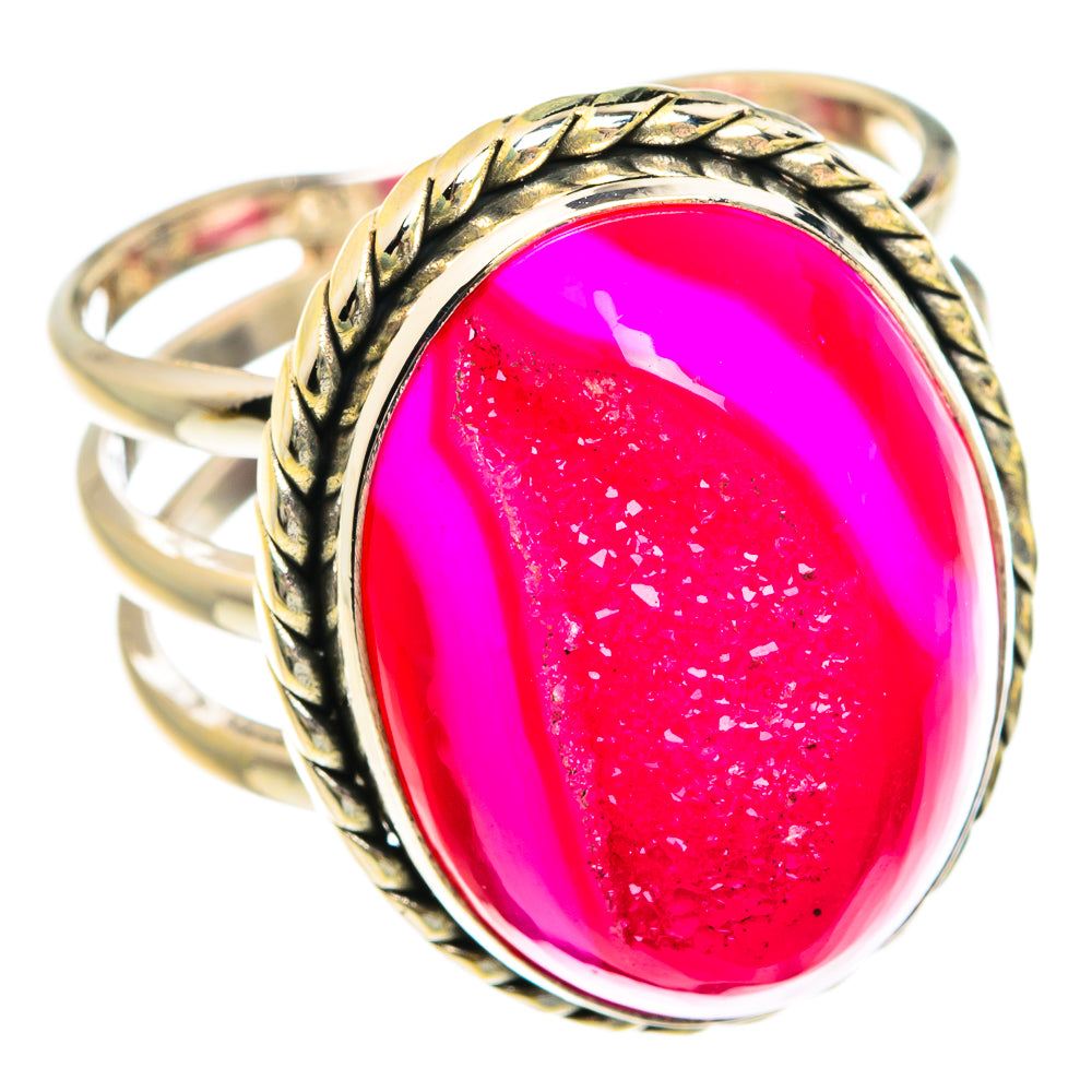 Pink Agate Druzy Rings handcrafted by Anasilvercos - RING77459