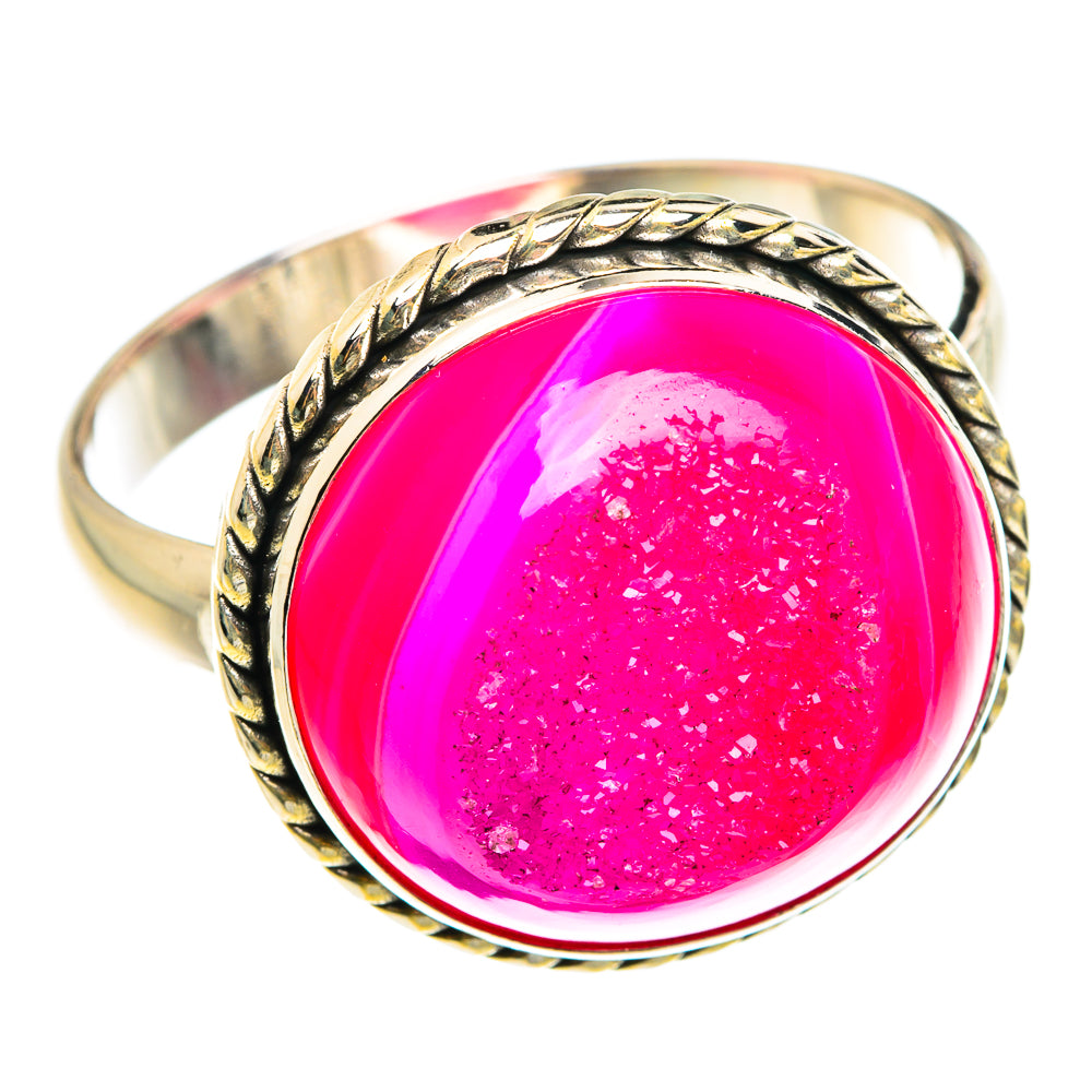 Pink Agate Druzy Rings handcrafted by Anasilvercos - RING77588