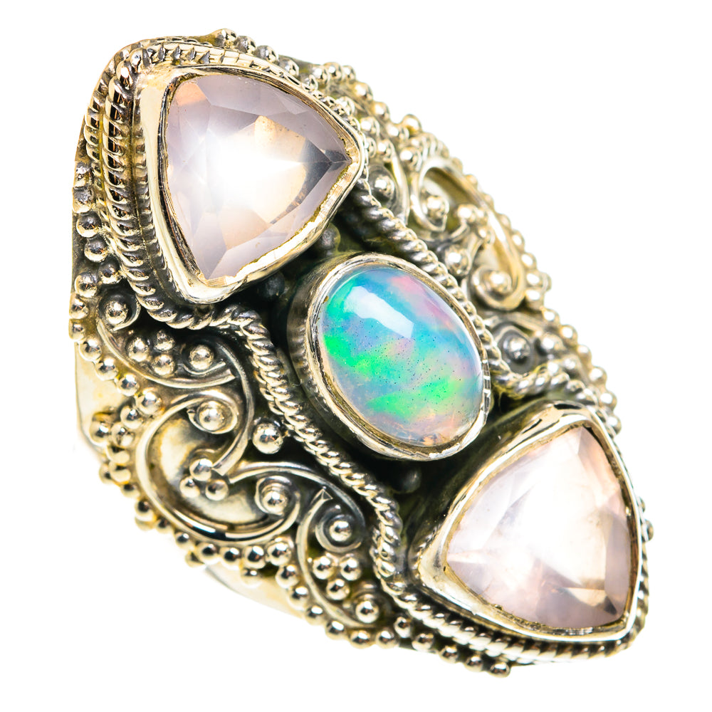 Ethiopian Opal, Rose Quartz Rings handcrafted by Anasilvercos - RING77727