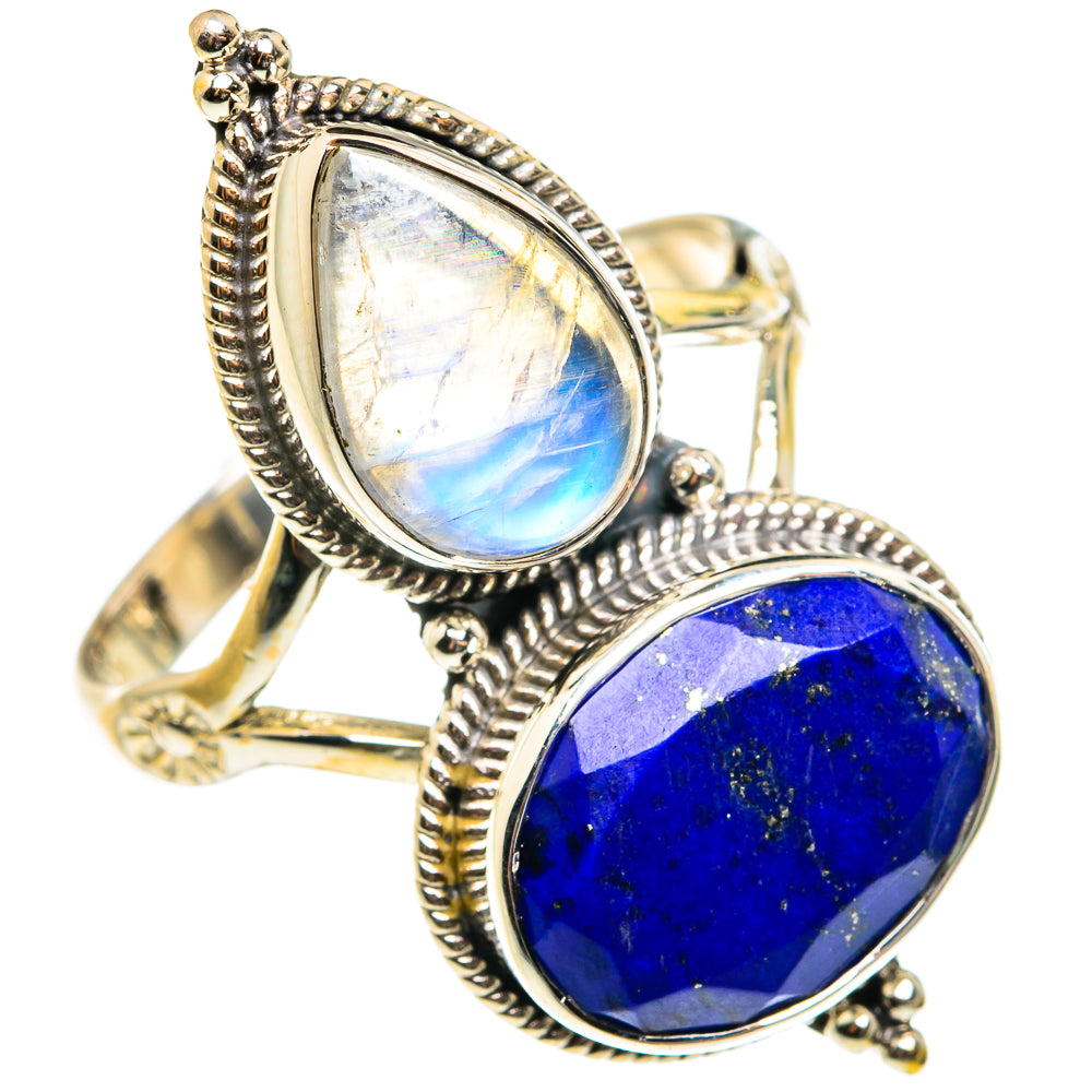 Lapis Lazuli, Rainbow Moonstone Rings handcrafted by Anasilvercos - RING77774