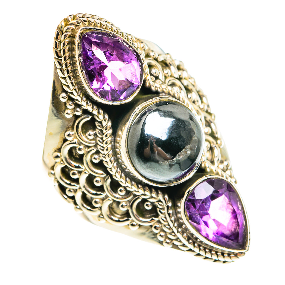Hematite, Amethyst Rings handcrafted by Anasilvercos - RING78010