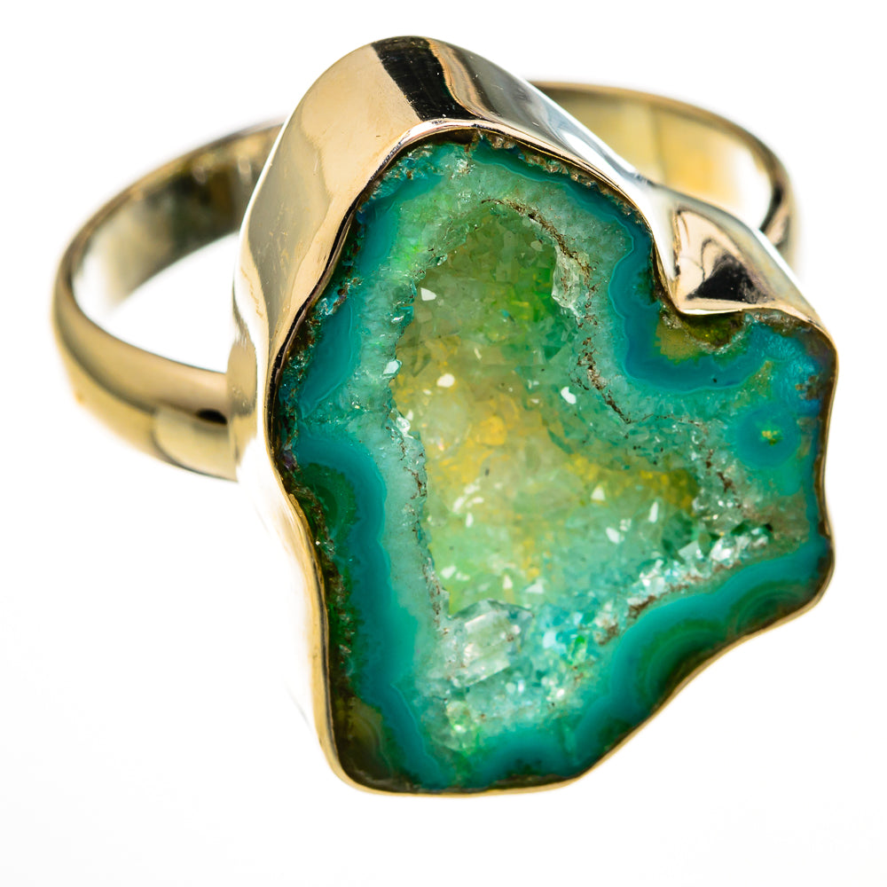 Green Geode Slice Rings handcrafted by Anasilvercos - RING78472