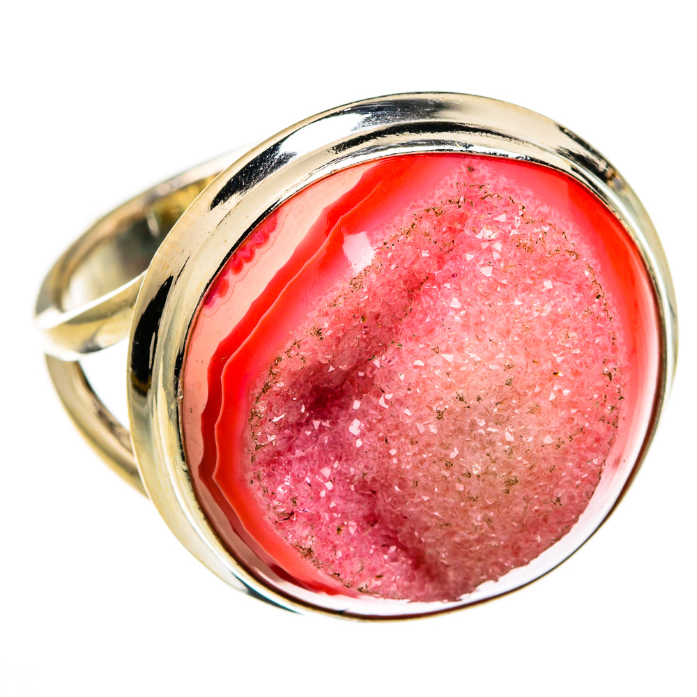 Pink Agate Druzy Rings handcrafted by Anasilvercos - RING78517
