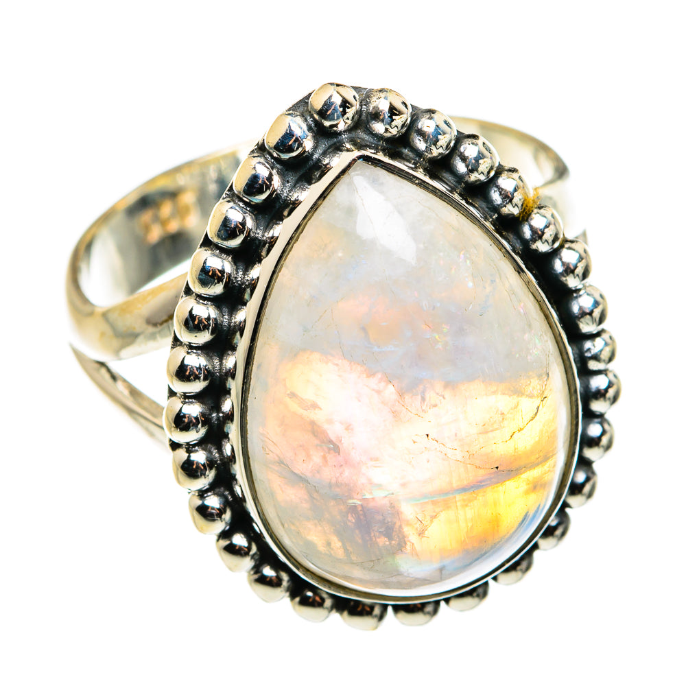 Rainbow Moonstone Rings handcrafted by Anasilvercos - RING79562