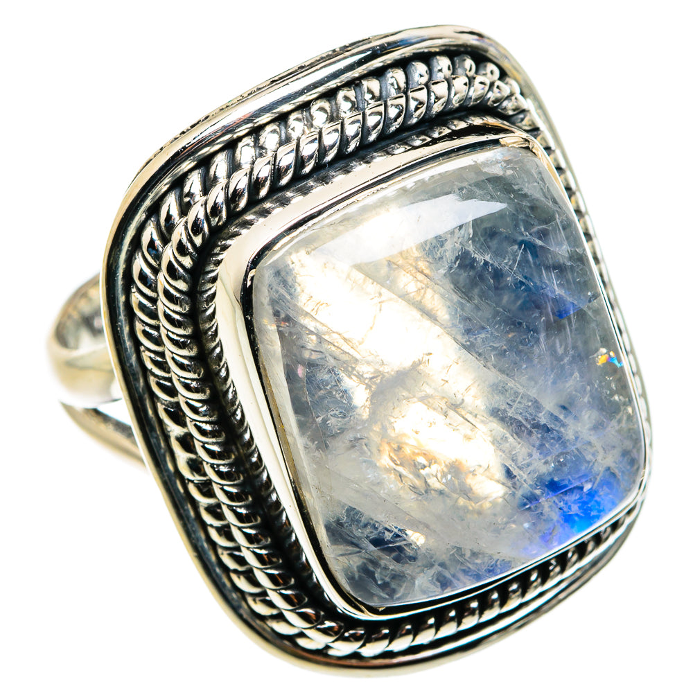 Rainbow Moonstone Rings handcrafted by Anasilvercos - RING79703