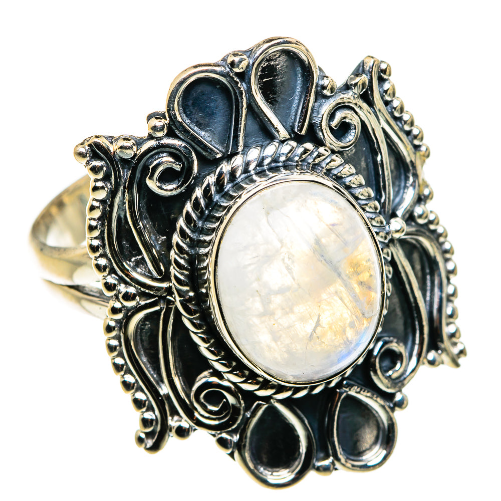 Rainbow Moonstone Rings handcrafted by Anasilvercos - RING79844
