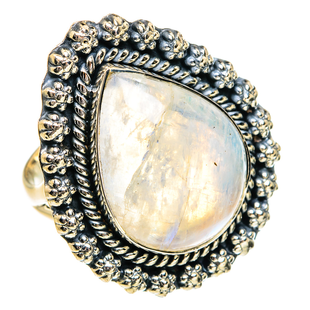 Rainbow Moonstone Rings handcrafted by Anasilvercos - RING80267