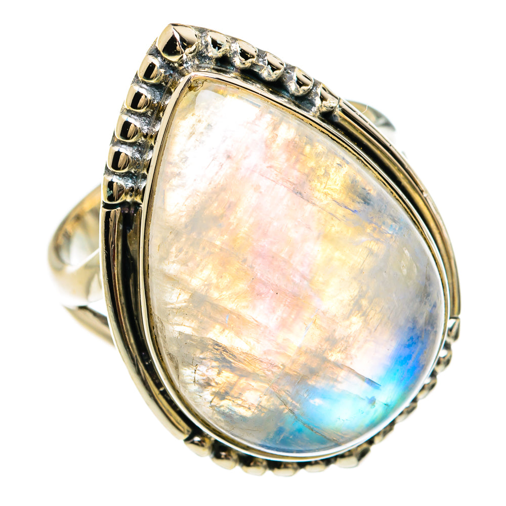 Rainbow Moonstone Rings handcrafted by Anasilvercos - RING80296