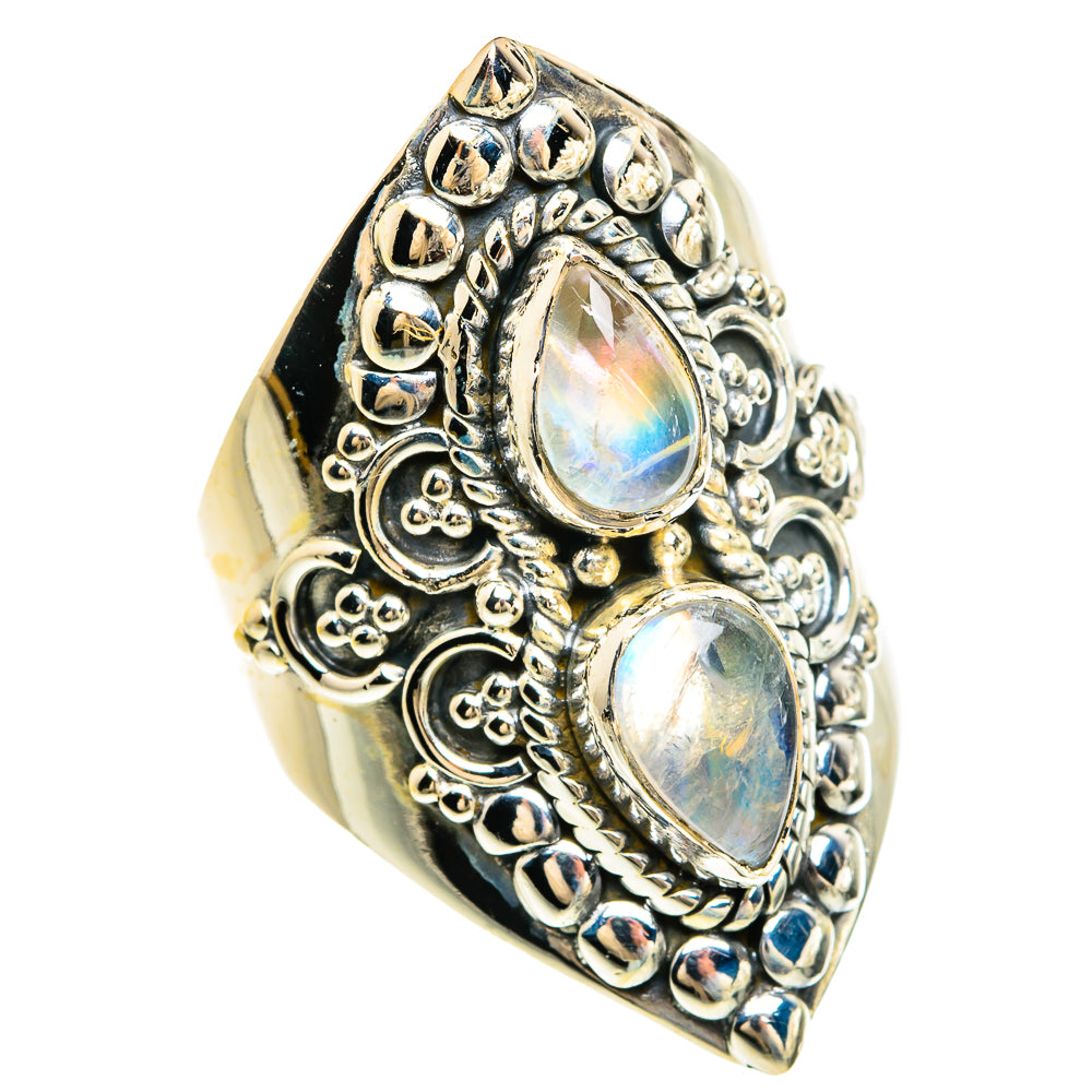 Rainbow Moonstone Rings handcrafted by Anasilvercos - RING80456