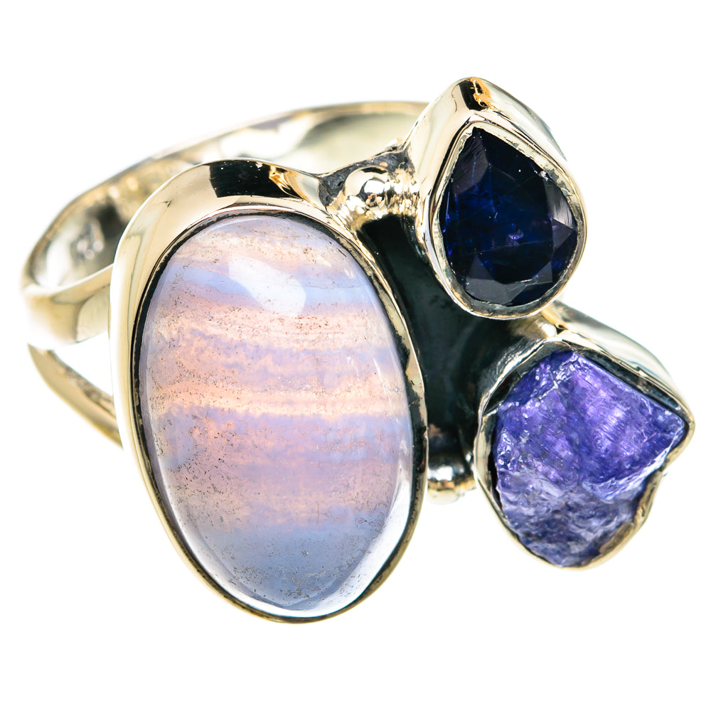 Blue Lace Agate Rings handcrafted by Anasilvercos - RING80496