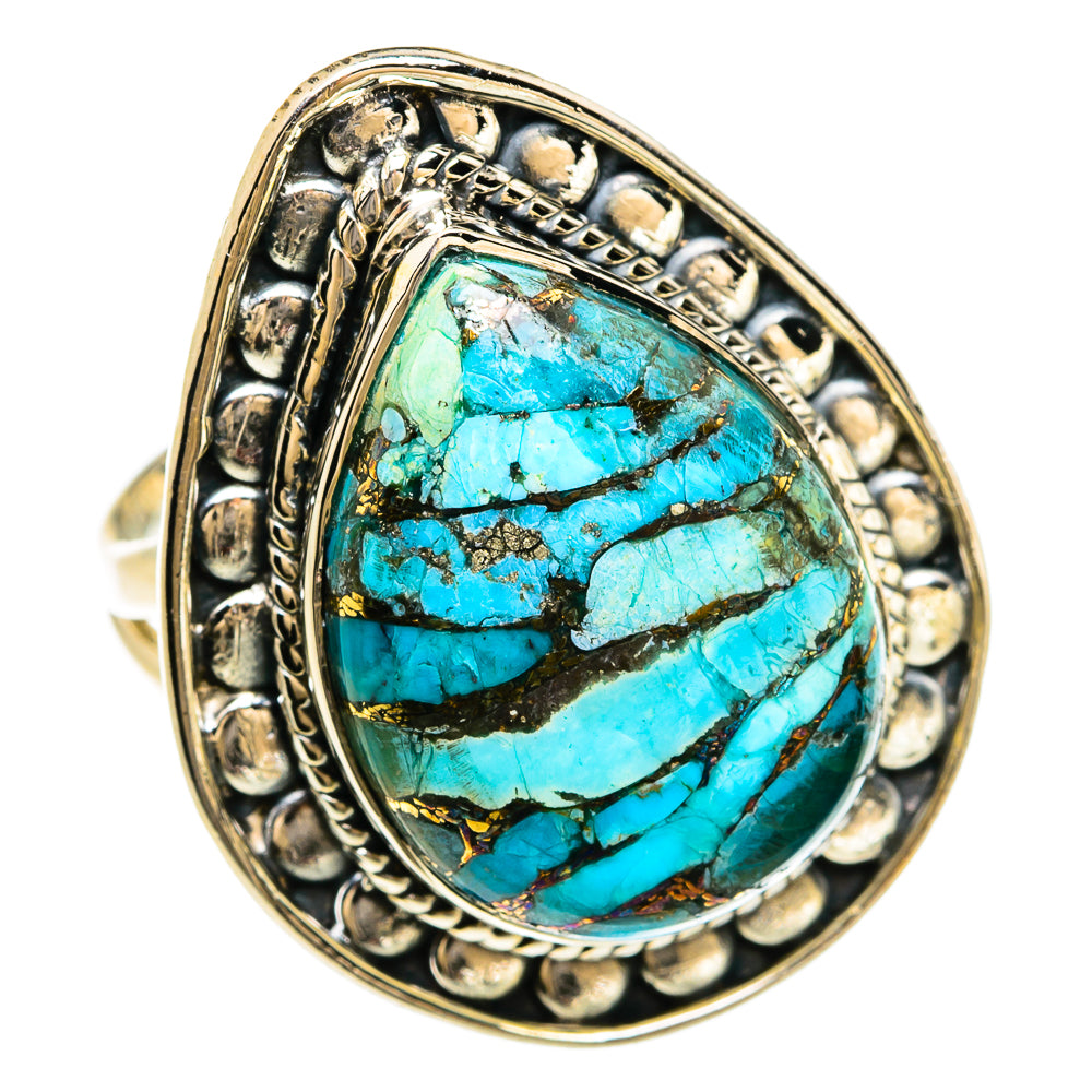 Blue Copper Composite Turquoise Rings handcrafted by Anasilvercos - RING80532