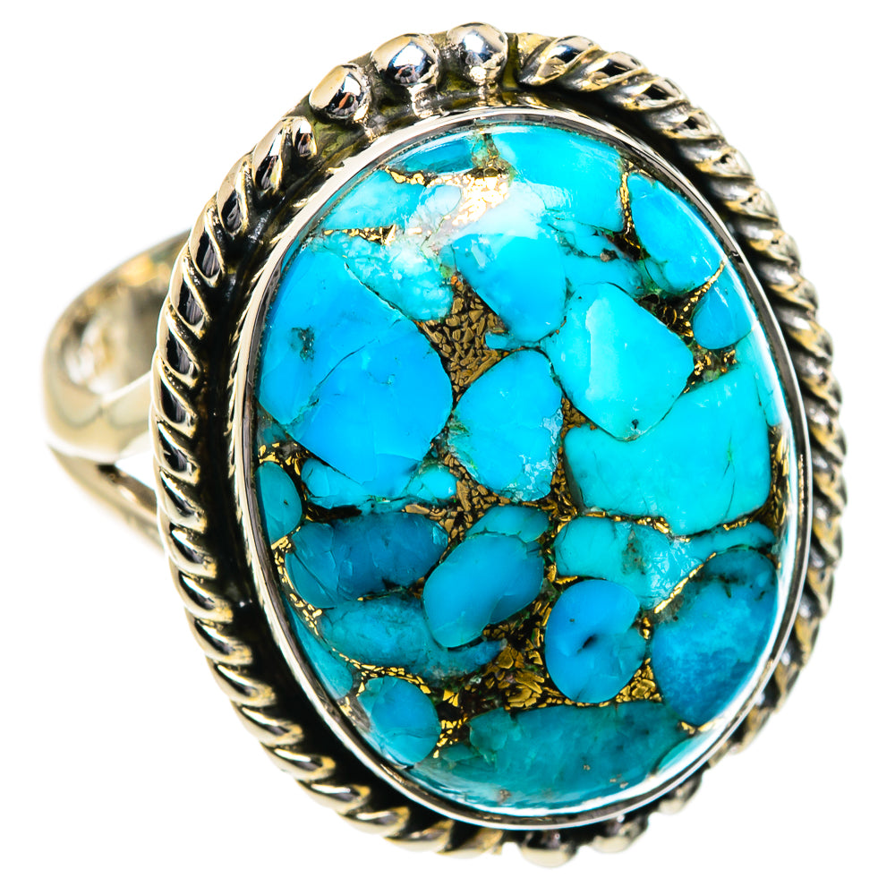 Blue Copper Composite Turquoise Rings handcrafted by Anasilvercos - RING80575