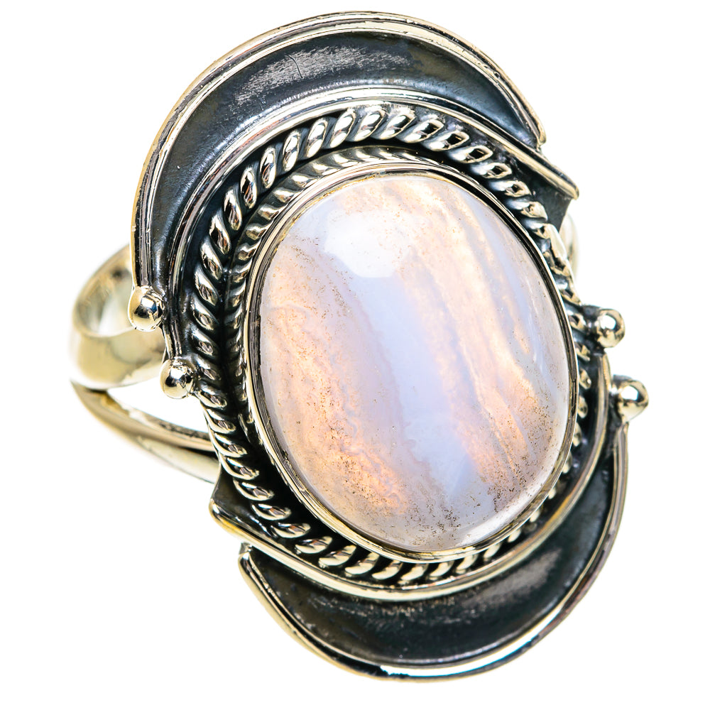 Blue Lace Agate Rings handcrafted by Anasilvercos - RING80718