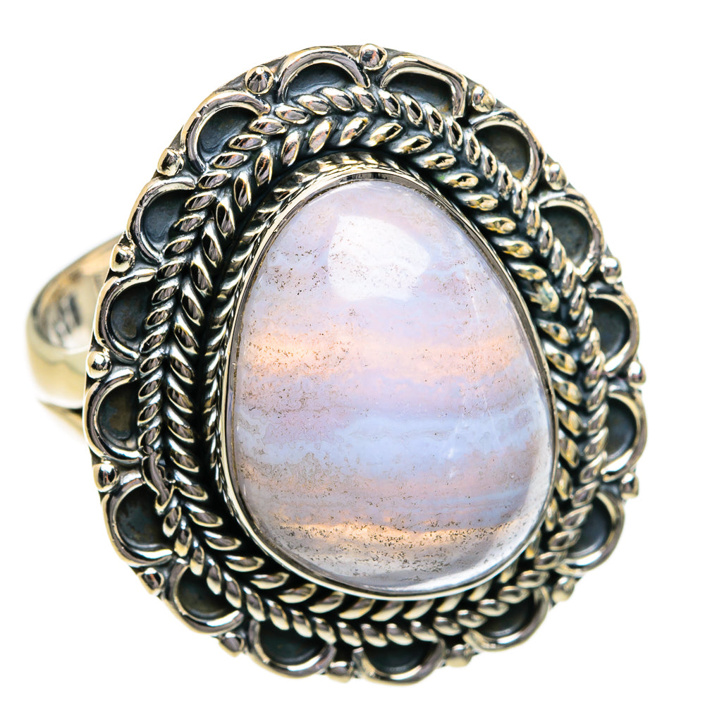 Blue Lace Agate Rings handcrafted by Anasilvercos - RING80746
