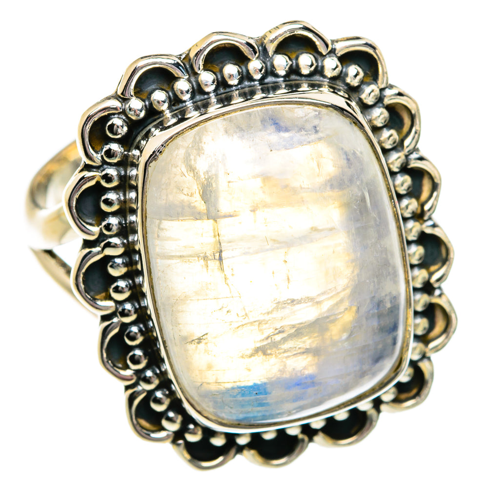 Rainbow Moonstone Rings handcrafted by Anasilvercos - RING81006
