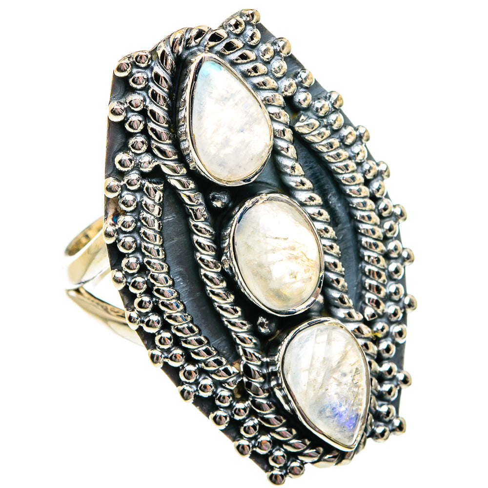 Rainbow Moonstone Rings handcrafted by Anasilvercos - RING81070