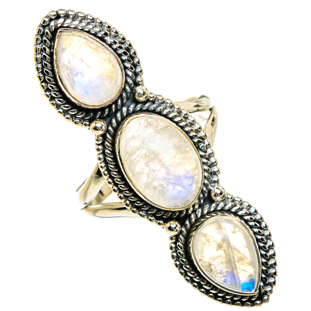 Rainbow Moonstone Rings handcrafted by Anasilvercos - RING81074