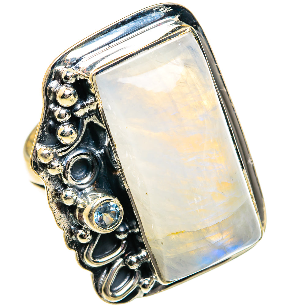 Rainbow Moonstone Rings handcrafted by Anasilvercos - RING81133