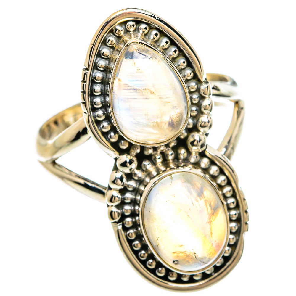 Rainbow Moonstone Rings handcrafted by Anasilvercos - RING81196