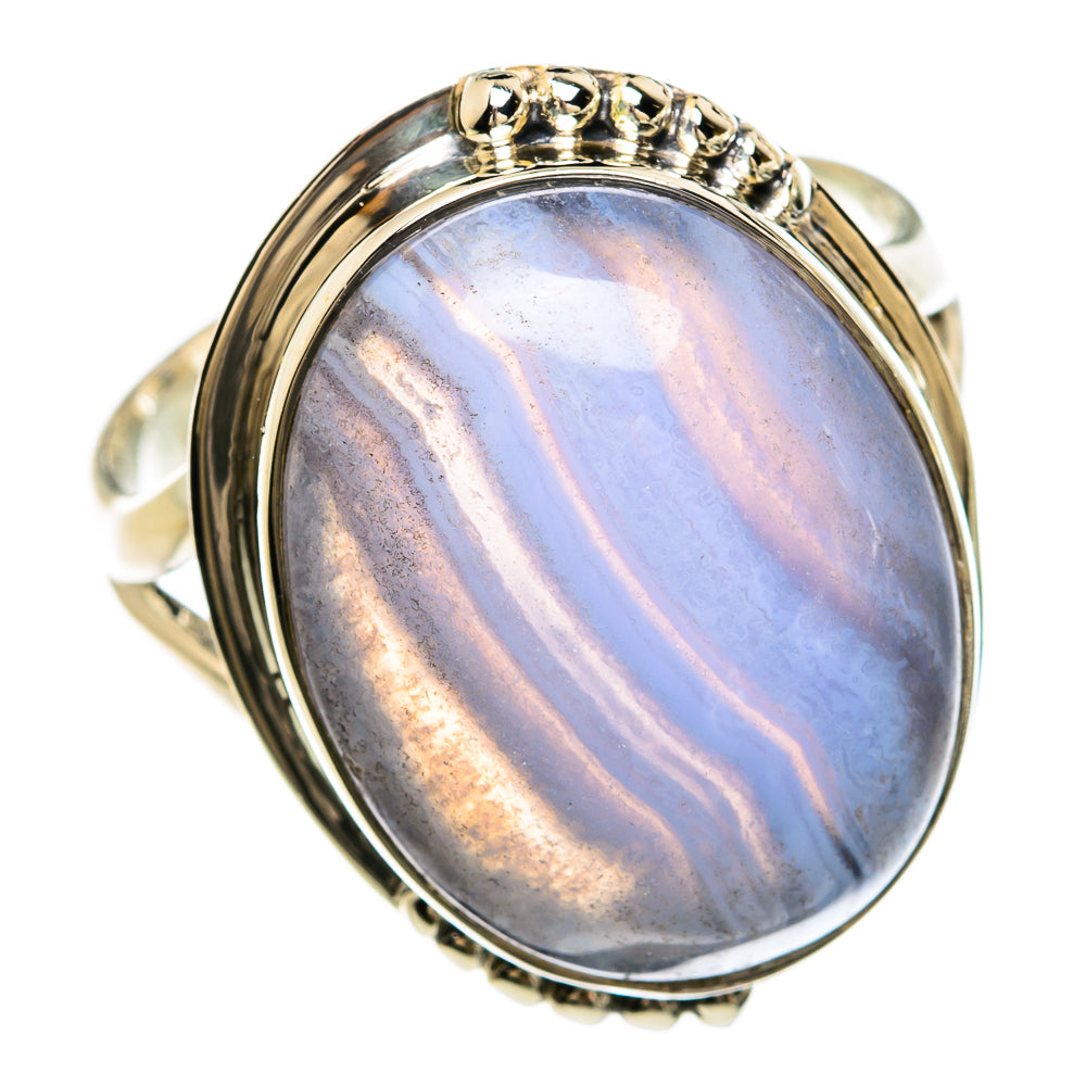 Blue Lace Agate Rings handcrafted by Anasilvercos - RING81494