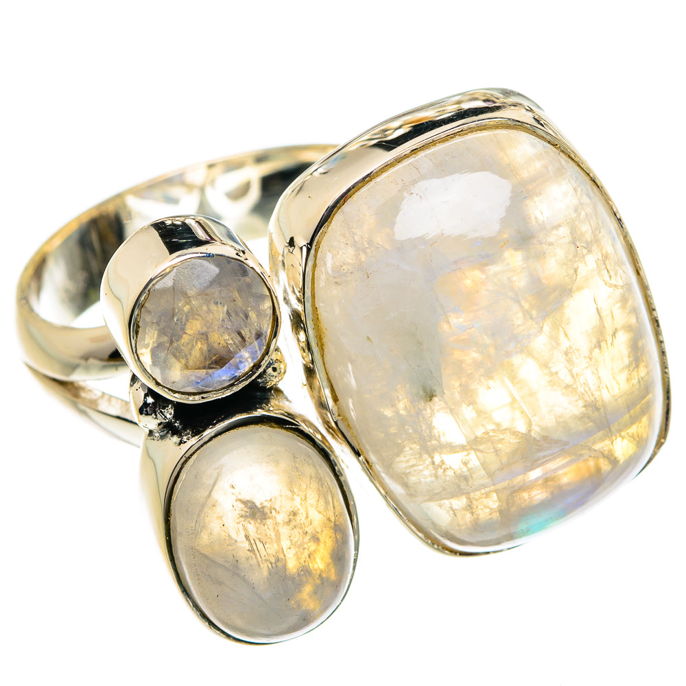 Rainbow Moonstone Rings handcrafted by Anasilvercos - RING81973