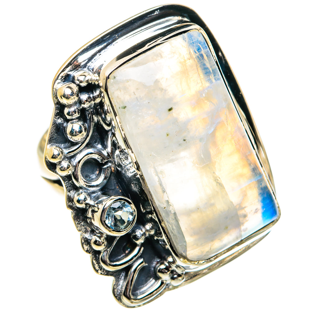 Rainbow Moonstone Rings handcrafted by Anasilvercos - RING82023