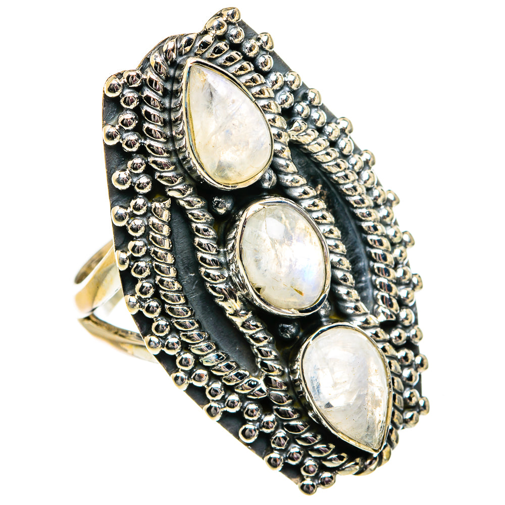 Rainbow Moonstone Rings handcrafted by Anasilvercos - RING82024